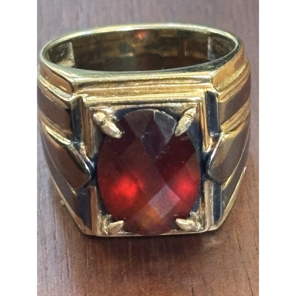 Vintage Gems En Vogue Gold Toned Sterling Silver & Garnet Ring Size 9.25, 13.8 g